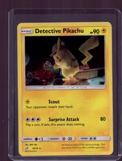 2019 Detective Pikachu 10/18 Detective Pikachu Holo Rare Pokemon Card LP - Image 1