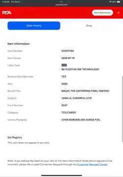 2025 MTG FINAL FANTASY Char-Borderless-Surge Foil “VANILLE CHEERFUL L CIE” Psa10 - Image 4