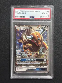 2017 POKEMON SUN & MOON TAUROS GX 100/149 PSA 10 GEM MINT - Image 1