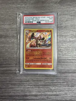 2019 POKEMON SM BLACK STAR PROMO TEAM UP PRERELEASE #SM158 CHARIZARD-HOLO PSA 9 - Image 1