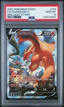 2022 POKEMON SWORD & SHIELD BRILLIANT STARS #154 FULL ART/CHARIZARD V PSA 10 - Image 1