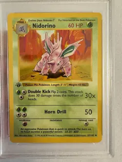 1999 Pokemon 1st Edition Shadowless Nidorino Base Set 37/102 - PSA 9 Mint! WOTC - Image 3