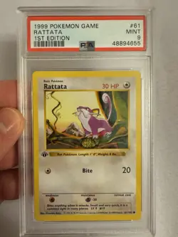 1999 Pokemon - 1st Edition Shadowless Rattata Base Set 61/102 - PSA 9 Mint! WOTC - Image 1