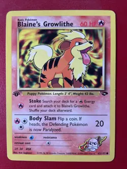 Blaine's Growlithe 62/132 Gym Challenge Regular First Edition wotc Pokemon Card - Image 1