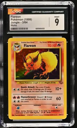 CGC 9 MINT Flareon 1999 Jungle 3/64 Holo Pokemon Card - Image 1