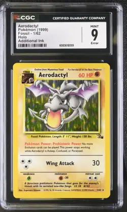CGC 9 MINT Aerodactyl 1999 Fossil 1/62 Holo Pokemon Card - Image 1