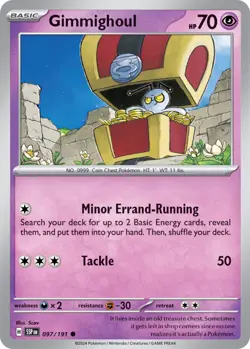x4 Gimmighoul - 097/191 - Common - Reverse Holo Pokemon SV08 Surging Sparks M/NM - Image 1