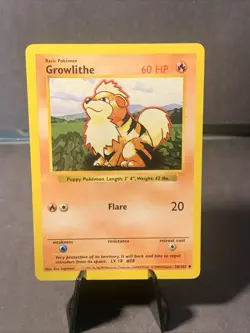 Pokemon TCG Growlithe #28/102 Base Set Shadowless Uncommon 1999 WOTC VTG LP - Image 1