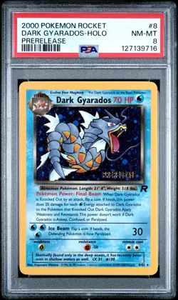 2000 POKEMON ROCKET PRERELEASE #8 DARK GYARADOS-HOLO PSA 8 - Image 1