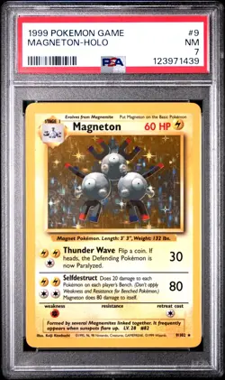 1999 POKEMON BASE SET UNLIMITED #9 MAGNETON-HOLO PSA 7 - Image 1