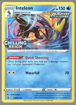 Inteleon SWSH113 Pre Release Black Star Promo Chilling Reign Pokemon TCG NM - Image 1