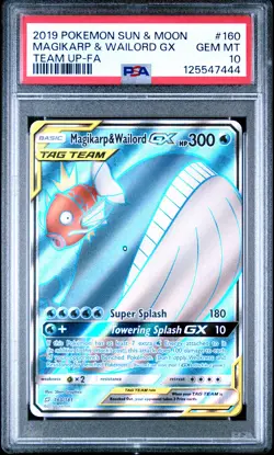 2019 POKEMON SUN & MOON TEAM UP #160 FULL ART/MAGIKARP & WAILORD GX PSA 10 - Image 1