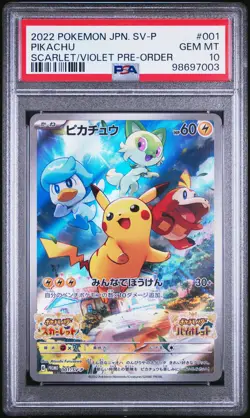 2022 POKEMON JPN SV PROMO SCARLET & VIOLET PRE-ORDER #001 PIKACHU PSA 10 - Image 1
