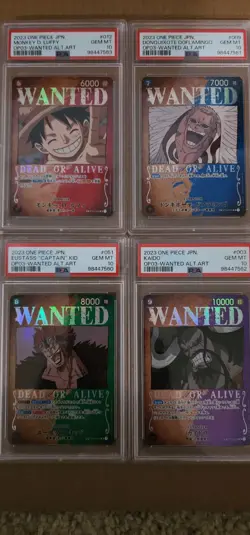 PSA 10 One Piece Card Wanted Seq Set of 4 OP03 SR Alt Art 2023 Japanese GEM MT - Image 1