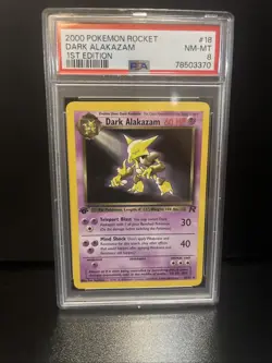 NM-MT 8 PSA Graded 2000 Pokemon Rocket #18 Dark Alakazam 1st Edition - Image 1