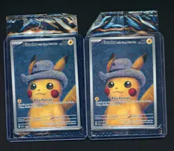 Lot of (2) 2023 Pokemon x Van Gogh Pikachu with Grey Felt Hat Promo Sealed - Image 1
