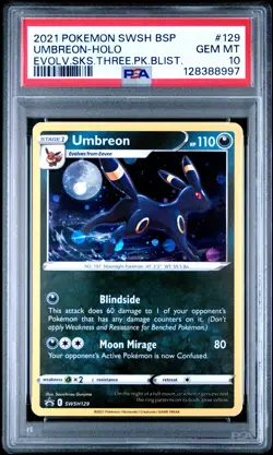 2021 POKEMON SWSH EVOLVING SKIES THREE PACK BLISTERS #129 UMBREON-HOLO PSA 10 - Image 1
