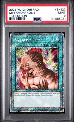 2025 YU-GI-OH! RA04-QUARTER CENTURY STAMPEDE 1ST ED #EN123 METAMORPHOSIS PSA 9 - Image 1