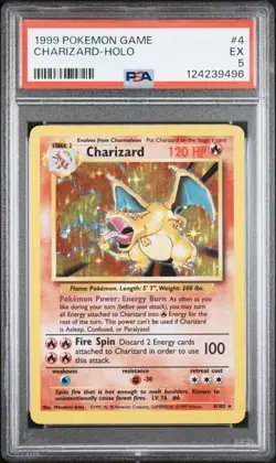 1999 POKEMON BASE SET UNLIMITED #4 CHARIZARD-HOLO PSA 5 - Image 1