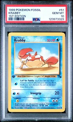 1999 POKEMON FOSSIL 1ST ED #51 KRABBY PSA 10 - Image 1
