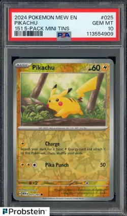 2024 Pokemon MEW EN 151 Mini Tins #025 Pikachu PSA 10 GEM MINT - Image 1