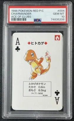 CHARMANDER PSA 10 1996 POKEMON RED PLAYING CARDS #004 ACE OF CLUBS GEM 5208 - Image 1