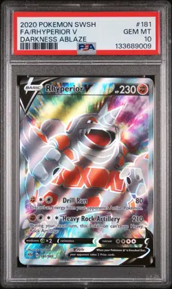 Pokemon Rhyperior V Full Art Darkness Ablaze #181 Graded Card PSA 10 - Image 1