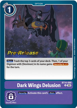 Digimon Bt14-099 Dark Wings Delusion - Blast Ace Pre-Release Cards Gold Stamp - Image 1