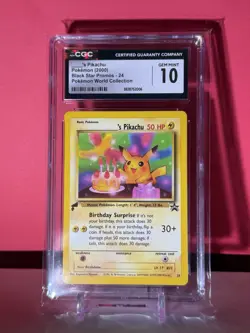 CGC 10 Birthday ___'s Pikachu Black Star Promo 24 World Collection Pokemon Card - Image 1