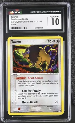 CGC 10 GEM MINT Tauros 2006 EX Crystal Guardians 12/100 Holo SWIRL Pokemon Card - Image 1