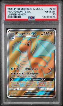 Pokemon Dragonite GX Unified Minds Full Art GX #229 PSA 10 Gem Mint - Image 1