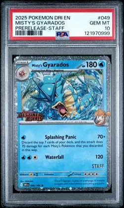 2025 Pokemon DRI EN Destined Rivals Prerelease Staff 049 Misty's Gyarados PSA 10 - Image 1