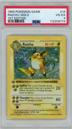 1999 Pokemon Game Raichu 14/102 1st Edition Holo PSA 4 - Image 1