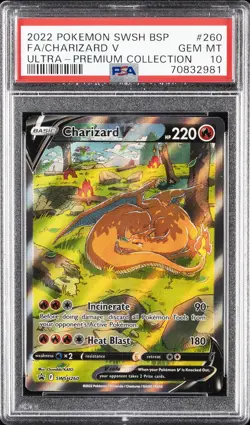 2022 POKEMON SWSH BLACK STAR PROMO #260 FULL ART/CHARIZARD V PSA 10 - Image 1