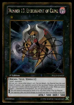 Yugioh! Number 13: Embodiment of Crime PGLD-EN023 Gold Secret Rare 1st Ed - Image 1