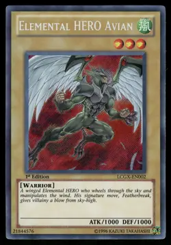 Yugioh! Elemental HERO Avian (Alternate Art) LCGX-EN002 Secret Rare 1st Ed MP - Image 1
