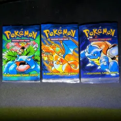 Set 3 Empty 1999 Pokemon Base Booster Wrappers Unlimited CCG Charizard RARE HTF - Image 1
