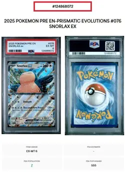 Snorlax ex - 2025 Pokemon Pre-EN #076 - PSA 6 EX-MT - POP 7 - Image 3