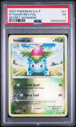 2007 POKEMON DIAMOND & PEARL SECRET WONDERS #51 IVYSAUR-REVERSE FOIL PSA 1 - Image 1