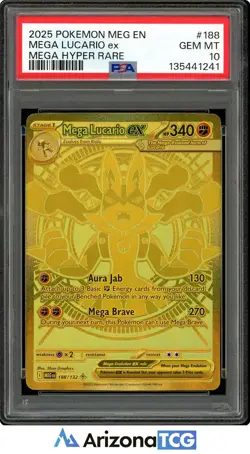 Pokemon 2025 Mega Lucario ex 188 Mega Hyper Rare Mega Evolution GEM MINT PSA 10 - Image 1