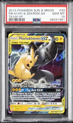 2019 POKEMON SUN & MOON TEAM UP #33 PIKACHU & ZEKROM GX PSA 10 - Image 1