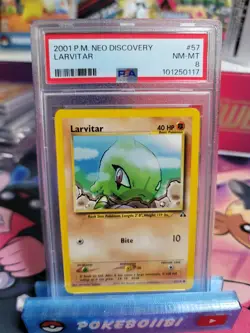 LOT OF 2 PSA 8 2001 Pokemon - Neo Discovery 1st Edition Larvitar #57 and REG#57 - Image 2