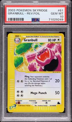 Pokemon PSA 10 Granbull Reverse Holo 61/144 Skyridge - Image 1