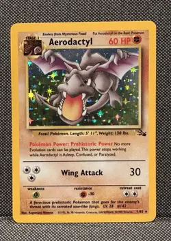 Pokemon TCG Aerodactyl Fossil Holo Card 1/62 Unlimited Rare | LP - Image 1