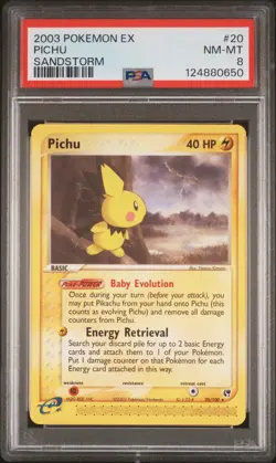 2003 POKEMON EX SANDSTORM #20 PICHU PSA 8 - Image 1