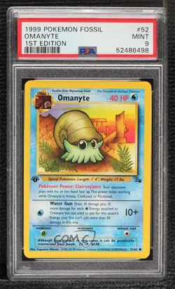 Omanyte 1st Ed. Pokemon Fossil PSA 9 MINT 1999 - Image 1