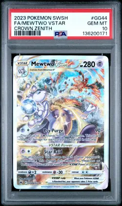 2023 POKEMON SWORD AND SHIELD CROWN ZENITH GG44 FULL ART MEWTWO VSTAR PSA 10 - Image 1