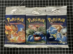 3X Sealed Pokemon Unlimited Base Set Booster Packs Full Artset￼ Long Crimp - Image 1