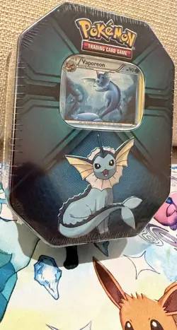 Pokemon TCG Game Triple Effect Vaporeon Sealed Tin Near Mint Wrap 820650102851 - Image 2