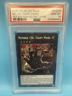 2025 YU-GI-OH! RA04 NO 106 GIANT HAND 1ST ED SEVRET RARE #EN066 PSA 10 - Image 1